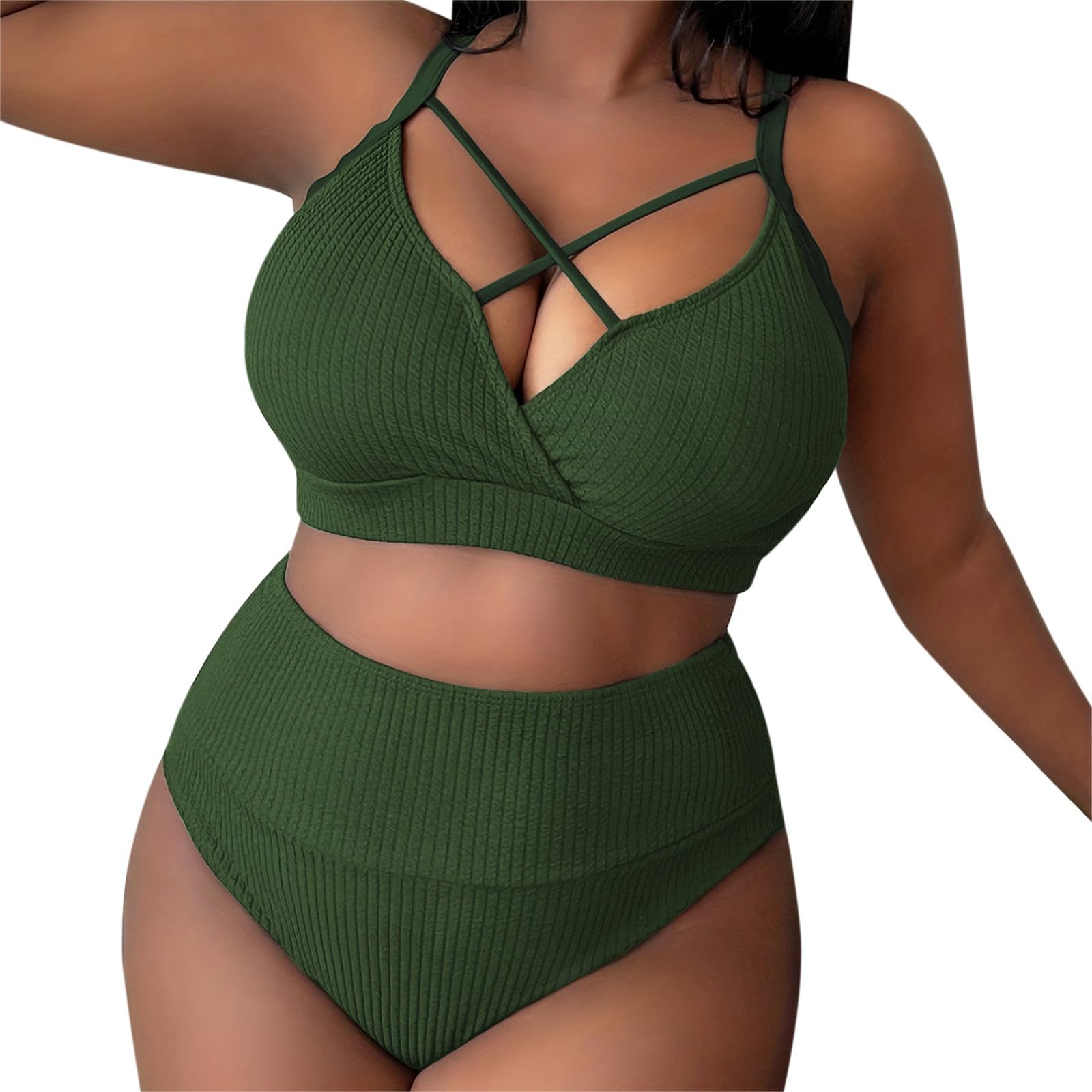 Genérico 2026 Bañador Bikini Mujer Amazon Espagne 2024 Traje de baño Sexy Talla Grande con Tirantes Color sólido y Cintura Alta para Mujer (Green, XL)