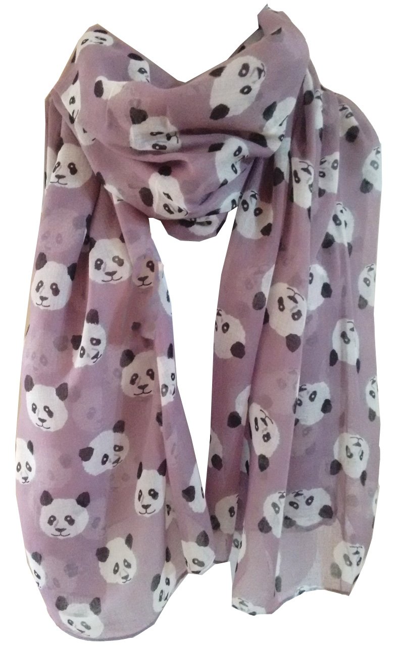 GlamLondon Panda Print Scarf Large Size Fashionable Cute Pandas Animal Printed Women Wrap (Purple)