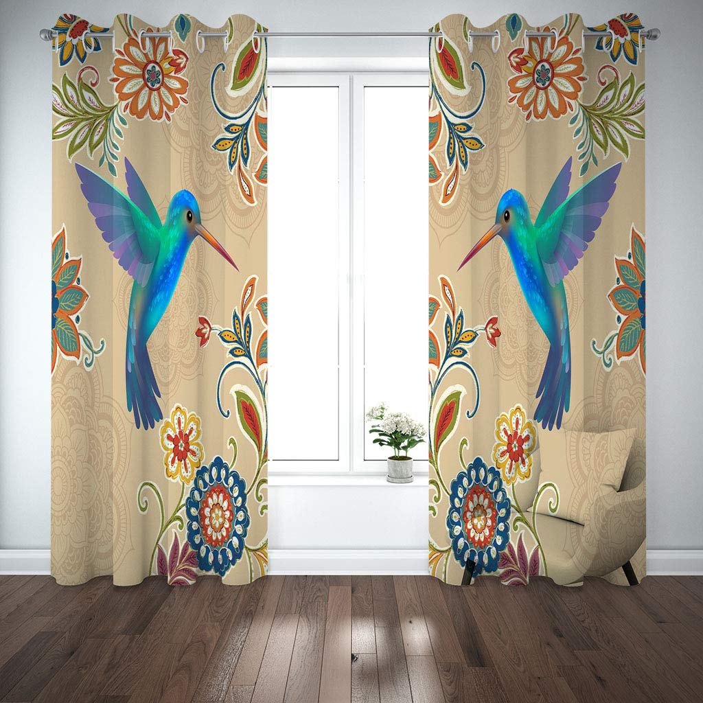 Vorhänge Kinderzimmer Junge 3D Blaue Vogelblume Jungen Kinder Mädchen, Blickdicht Dekor Schlafzimmer 140x240 cm Verdunkelungs Fenster Vorhang Panels, Gardinen Mit Ösen