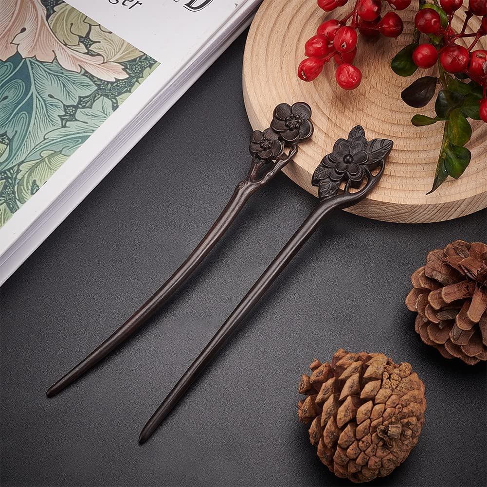 WEBEEDY 2 PCS Handmade Carved Wooden Hair Pin Wooden Hair Stick for Buns Hair-Fork Vintage Chinese Hairs Chopsticks for Women Handmade Gifts Long Hair Accessories (Lotus,Plum Blossom) - Image 4