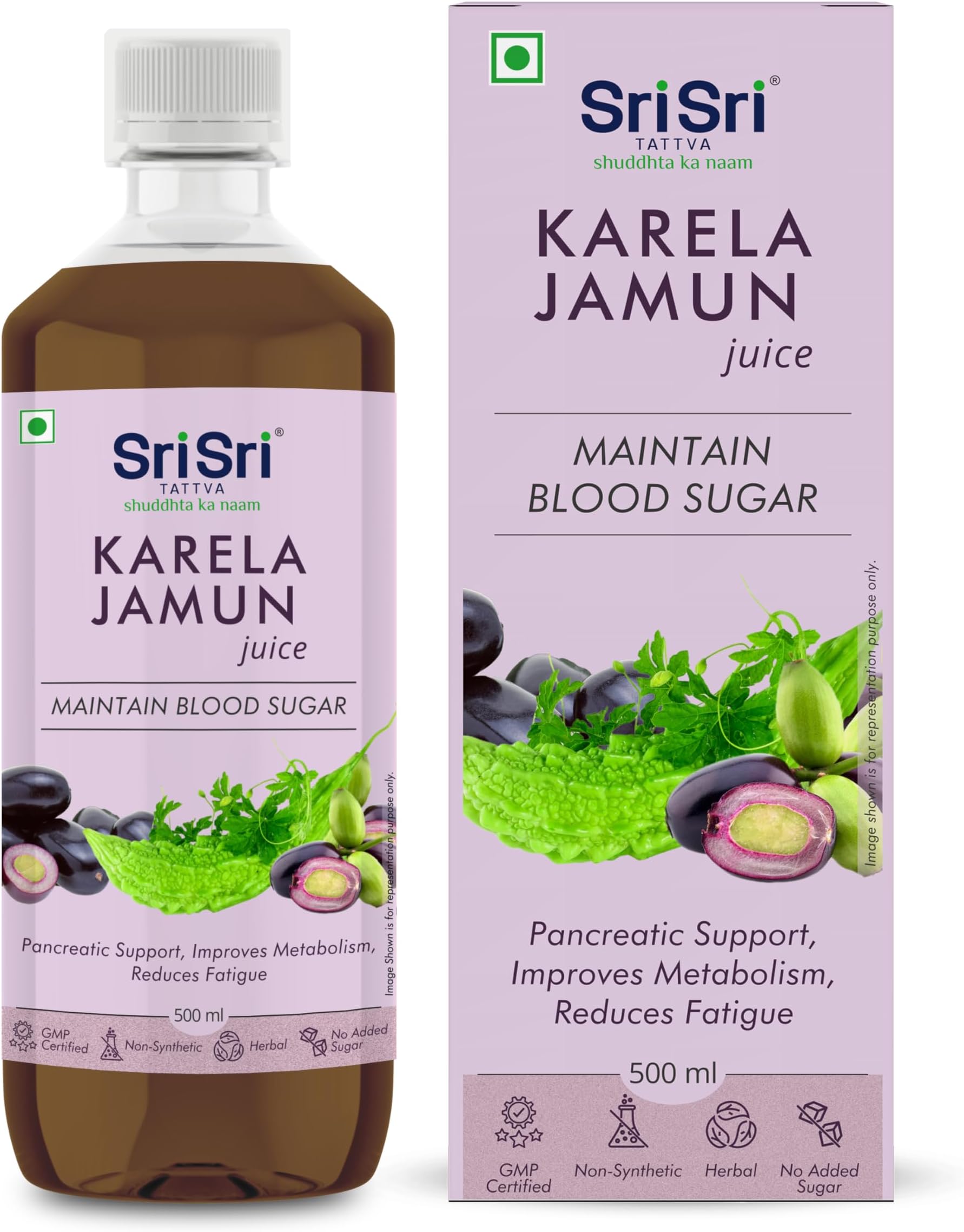 Sri Sri TATTVA shuddhta ka naam Karela Jamun Juice - Ayurvedic Juice to Help Maintain Healthy Sugar Levels - 100% Natural - No Added Sugar - 500ml (Pack of 1)