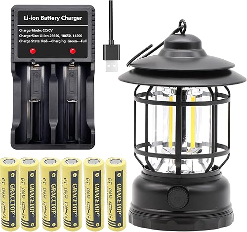 Linterna LED para campamento, 3000 lúmenes, luces de campamento brillantes con 6 baterías 3200, linterna LED recargable, 5 modos de luz, linterna