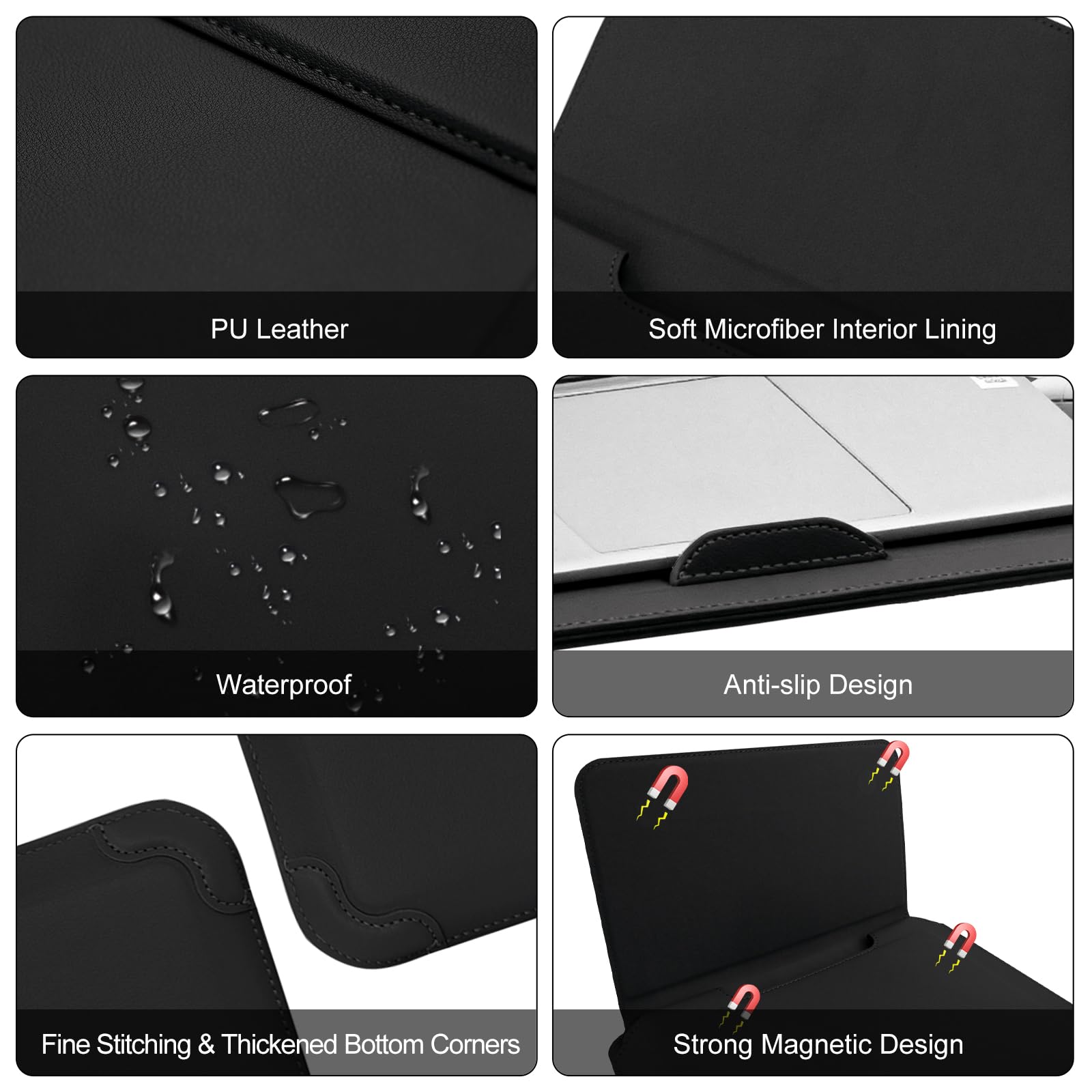 15-15,6-16 Pollici Laptop Custodia Borsa con Stand per MacBook Pro 16" M5/M4/M3/M2/M1 & Pro/Max, MacBook Air 15" M5/M4/M3/M2, 15"-15,6"-16" PU Pelle Computer Portatile Cover (Nero)