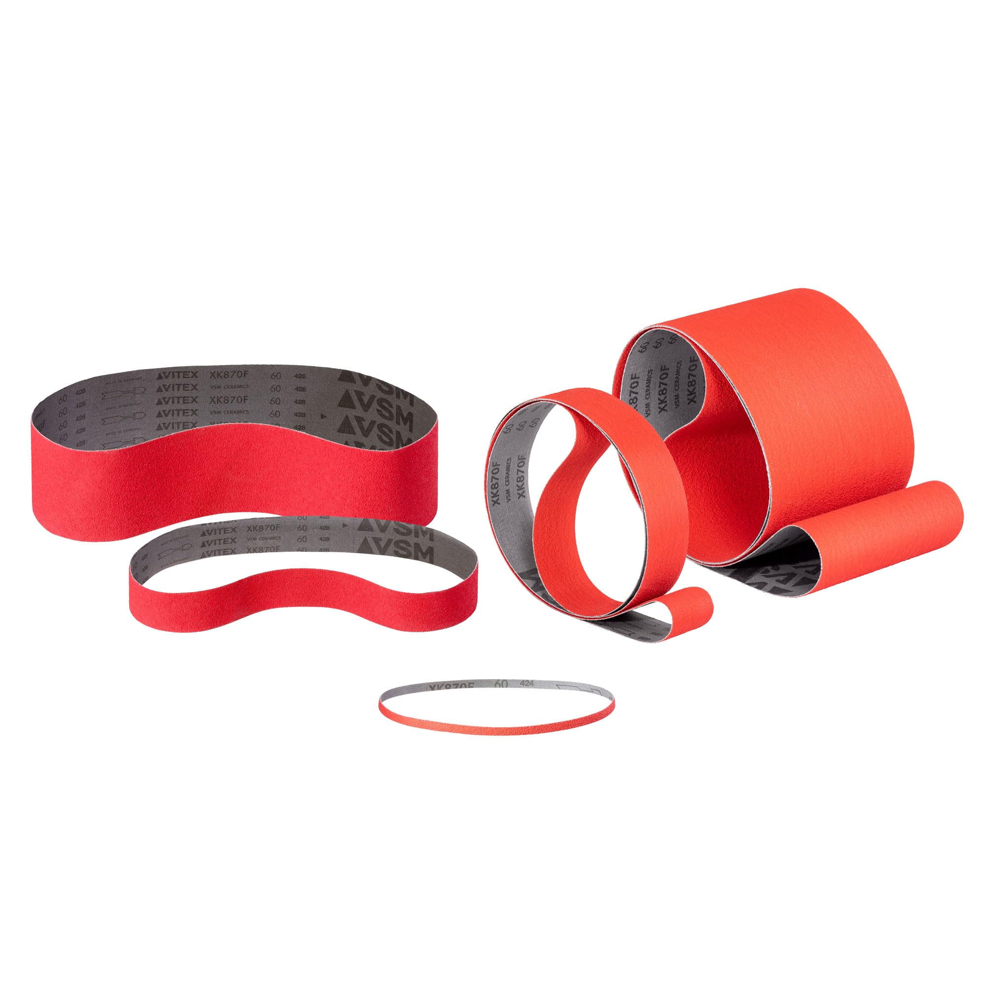 VSM Schleifband XK870X – 50 x 2000 mm – Körnung P80 – 5 Stück – aggressives Keramikkorn für Metall Edelstahl – reißfeste robuste Gewebeunterlage – wasserfest – Profi-Schleifbänder für Bandschleifer