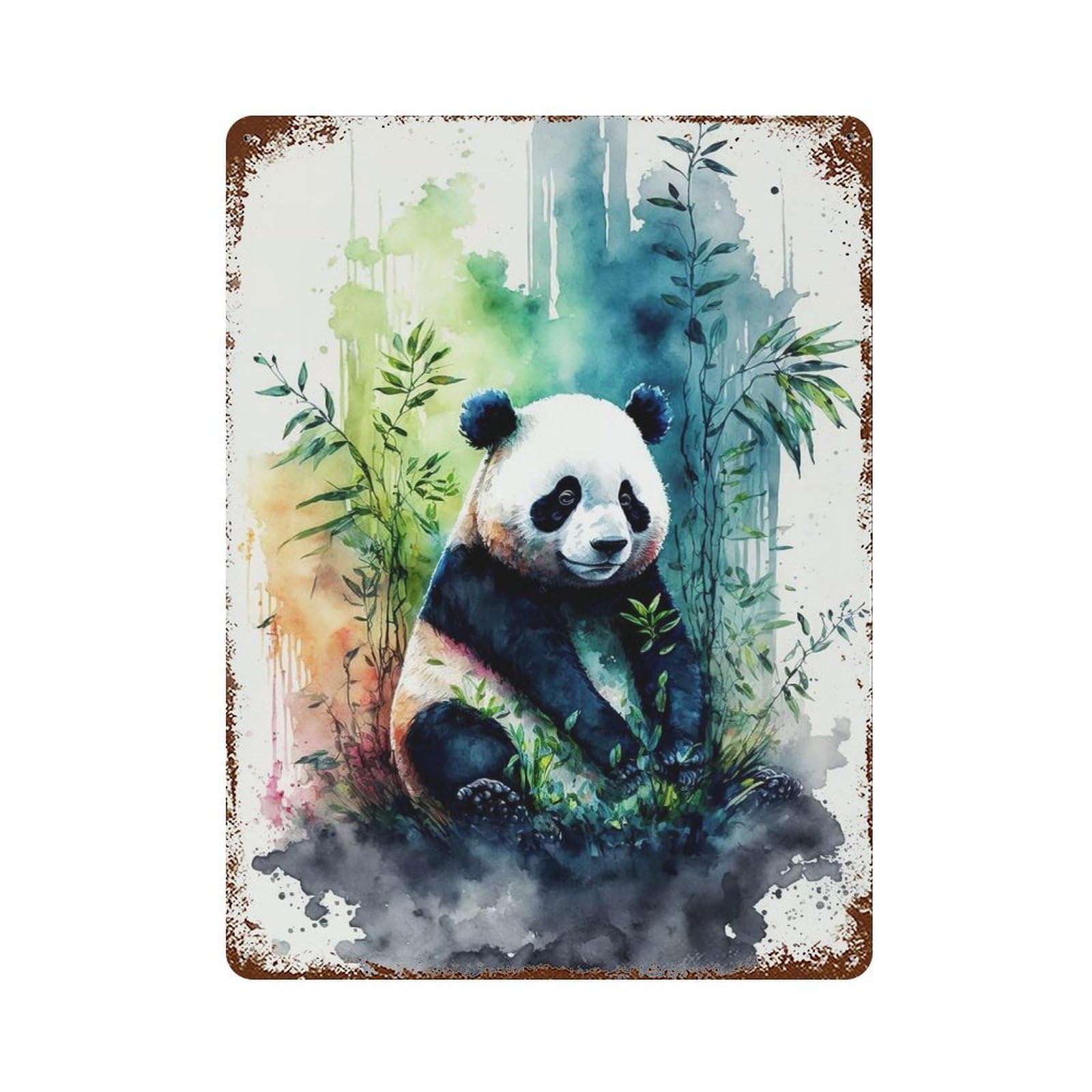 Garage Style Watercolor Panda Decorative Tin Sign 15.7"x11.8", Industrial Home Decor for Bar And Workshop