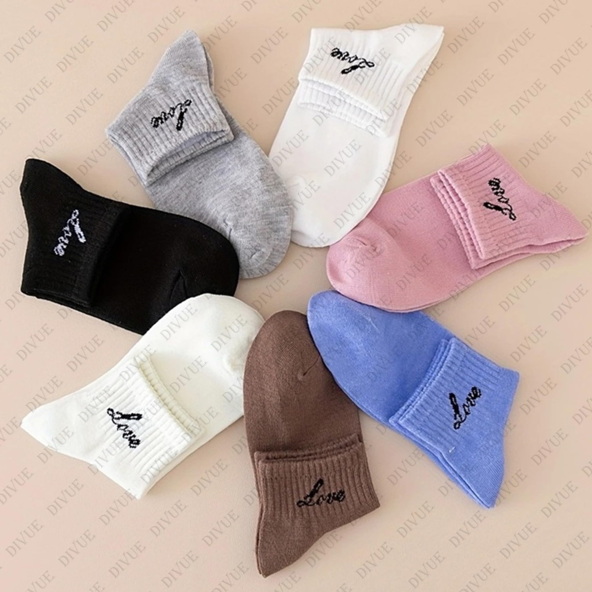 VAIDUE Girls & Women Ankle Length Cotton Socks Pack of 6 | Comfortable Soft Stretch Multicolor Socks with Love Text Design | Breathable Stylish Casual Sporty Cotton Sock Combo for All-Season Daily Use 3