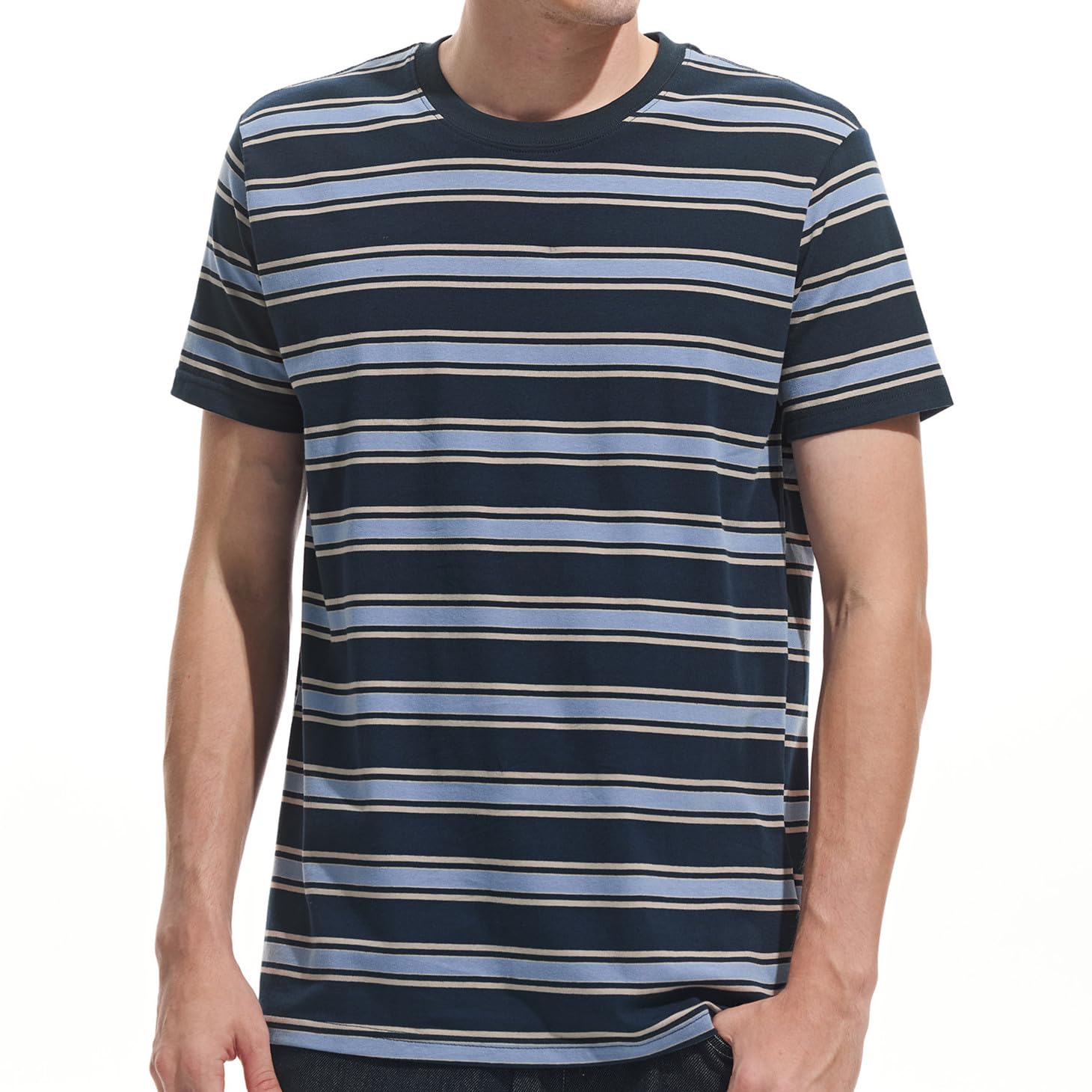 VEIISAR Gestreiftes Herren T-Shirt aus 95% Baumwolle & 5% Elasthan – Bequemes & elastisches T-Shirt – Casual Freizeit-Shirt 60 Royal Blue XL