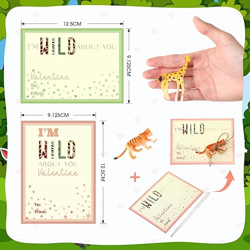 Miniatura 3 de Zonon Paquete de 36 tarjetas de San Valentín con animales de la selva, tarjetas de felicitación de San Valentín, tarjetas de intercambio de regalos