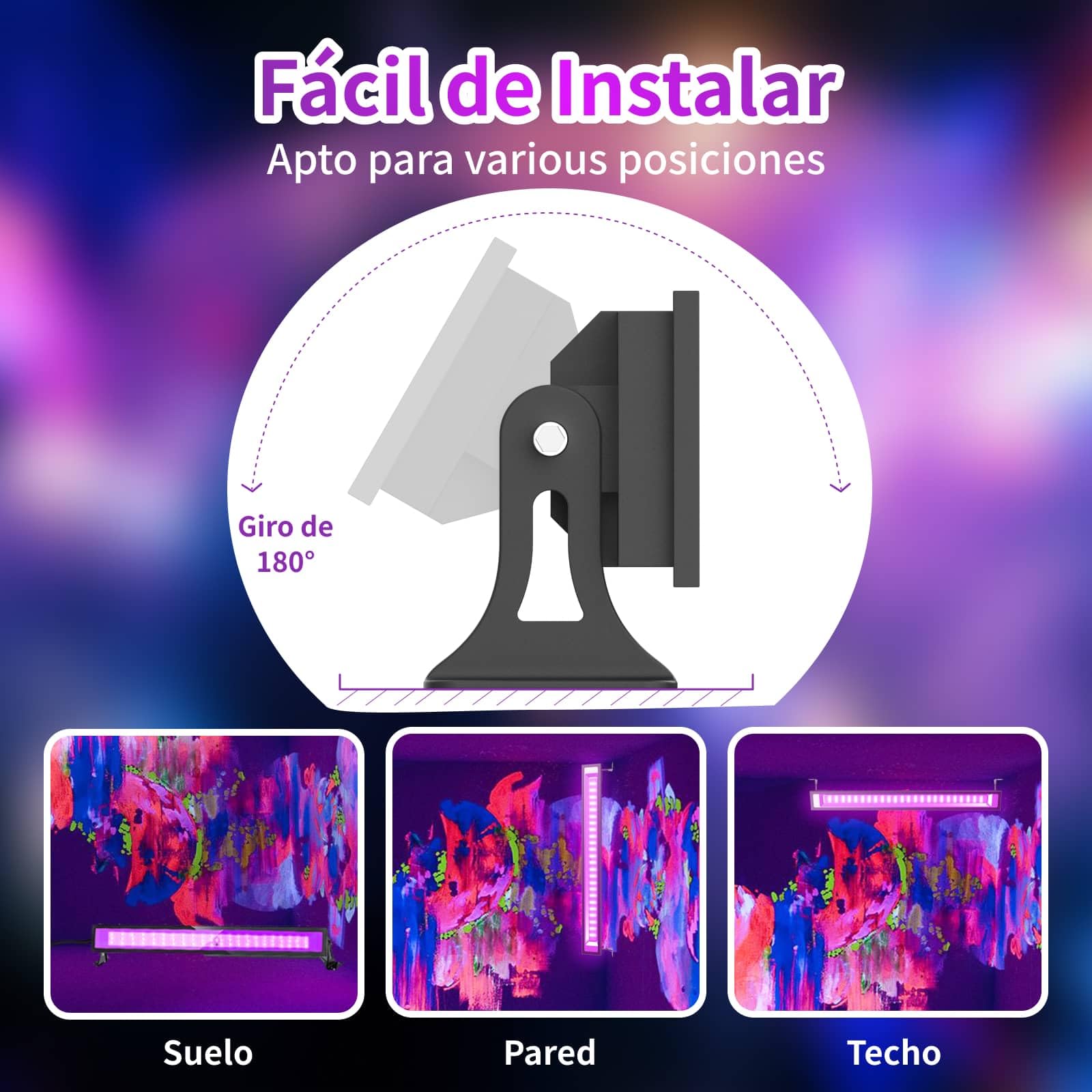 2x50W LED Luz Negra, Lampara UV 385nm con Interruptor & Soporte Ajustable de 180°, Impermeable IP66, Luz Ultravioleta para Fiestas o Decoración de Halloween
