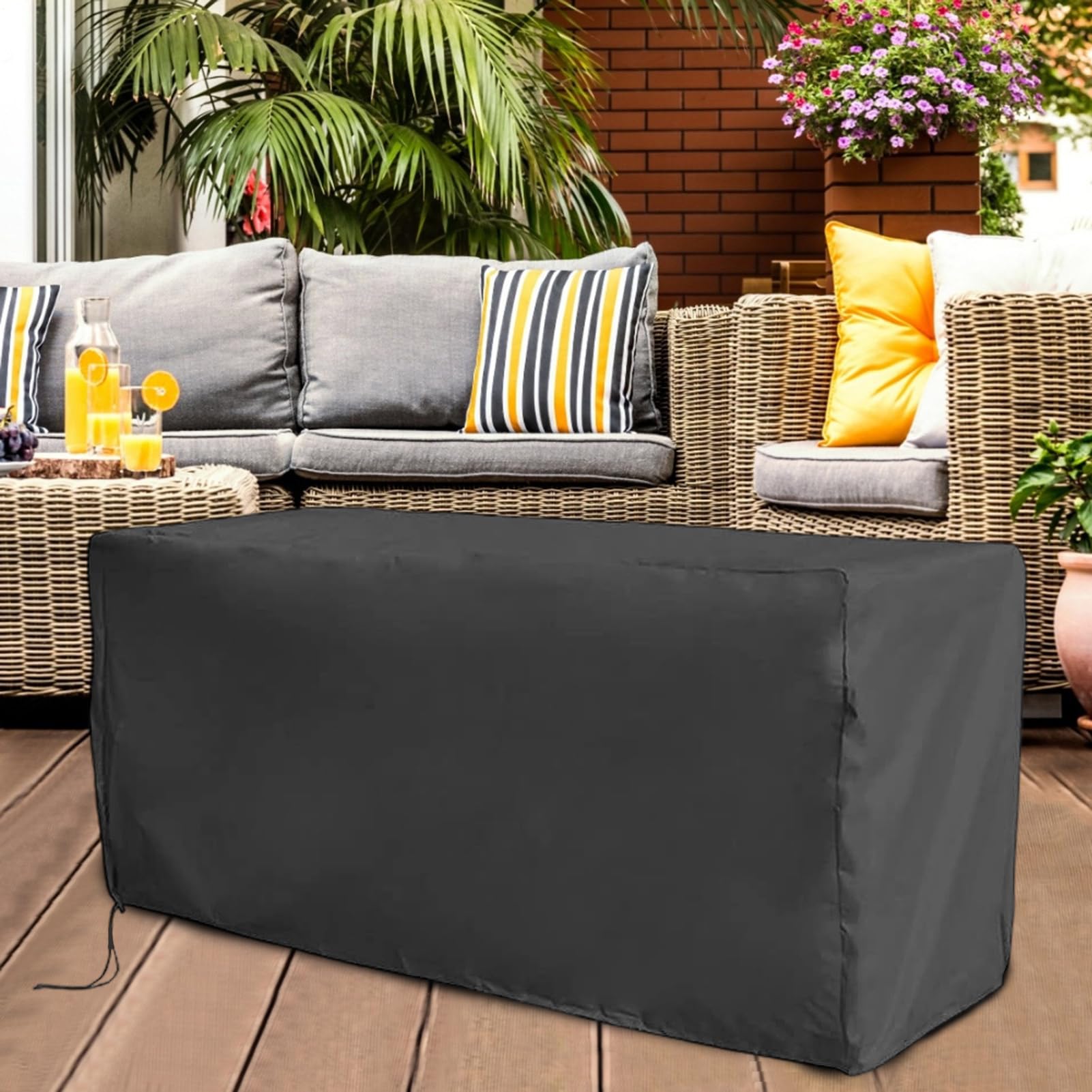 Housse de protection pour coffre à coussins de jardin - Bâche de protection 100 cm - Imperméable aux UV et aux UV - 123 x 62 x 55/130 x 60 x 71 cm - Noir