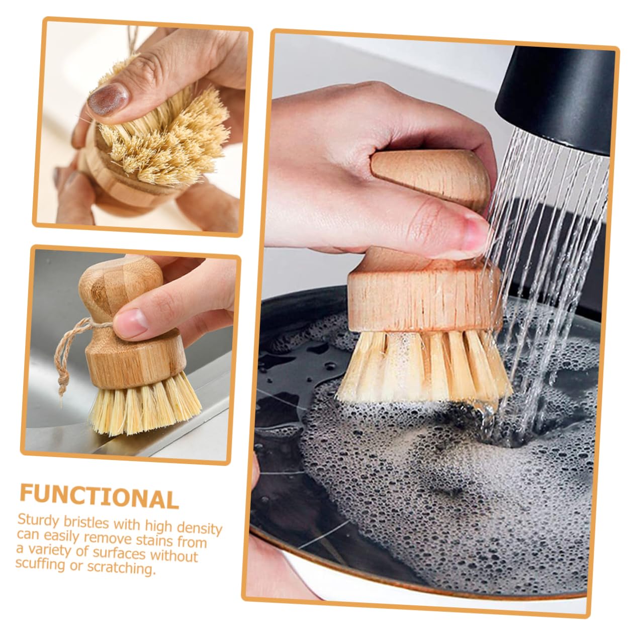 TOPBATHY 4 Juegos Juego De Cepillos para Platos De Cocina Cepillo Recogedor Cepillo para Platos con Dosificador De Jabón Acondicionador De Tela Cacerola Hundir De Madera 4 Uds * 4
