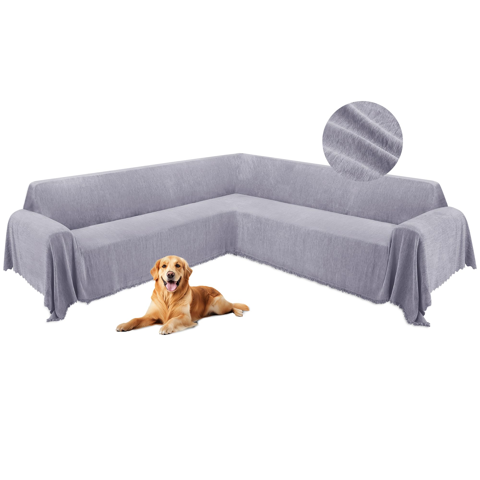 HDCAXKJ Corner Sectional Couch Covers for Dogs L Shape Sofa Cover with Tassel Chenille Super Soft Non Slip U Shaped Couch Cover Blanket Washable Sofa