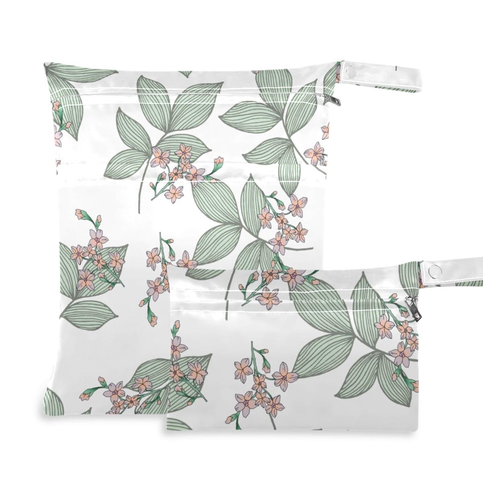 susiyo 2 Pcs Wet Dry Bag Floral Print Waterproof Reusable Baby Cloth Diaper Wet Bags with 2 Zipper Pockets for Breast Pump Parts Travel Beach Pool Gym Yoga Swimsuits Wet Clothes