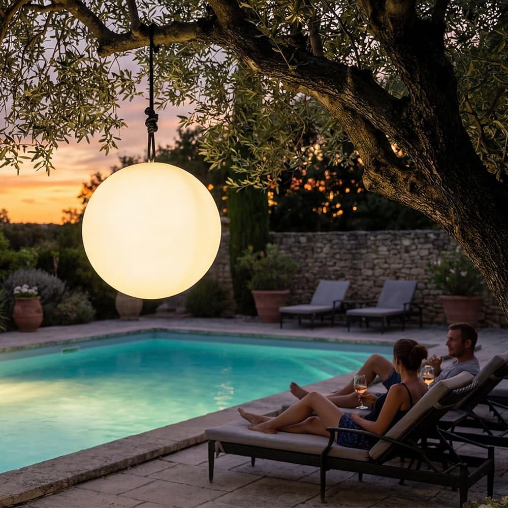 GuirLED - Sphère Solaire Boule lumineuse LED IP55 RGB Premium XL - Rechargeable Soleil/Secteur - Télécommande - Lampe de Jardin - Fixation dans les arbres - Diffusion 360°- Fabriquée En France - 50 cm