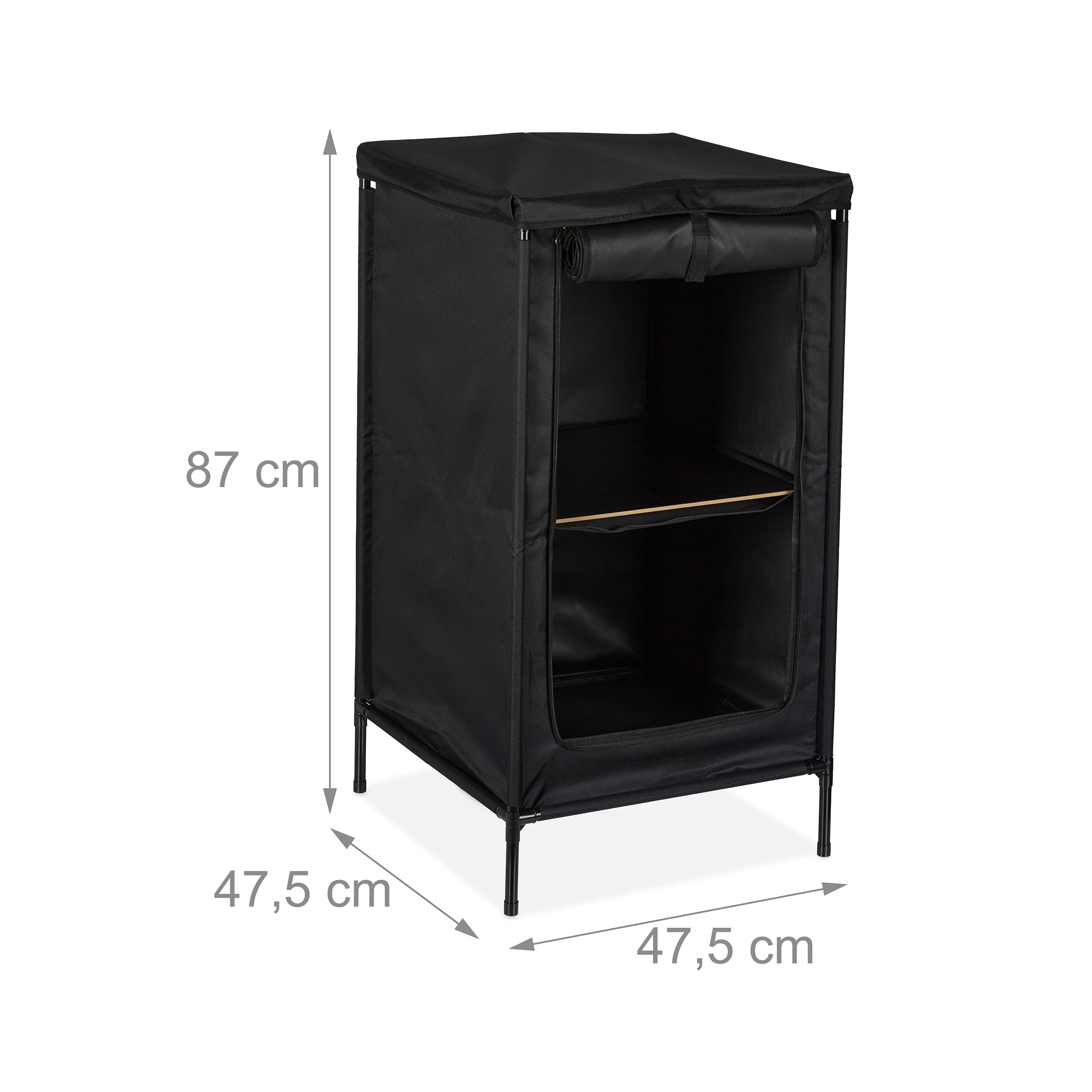 Relaxdays Campingschrank, 2 Ablagen, HxBxT: 87 x 47,5 x 47,5 cm, Stoff & Metall, Campingregal, Stauraum im Vorzelt, grau