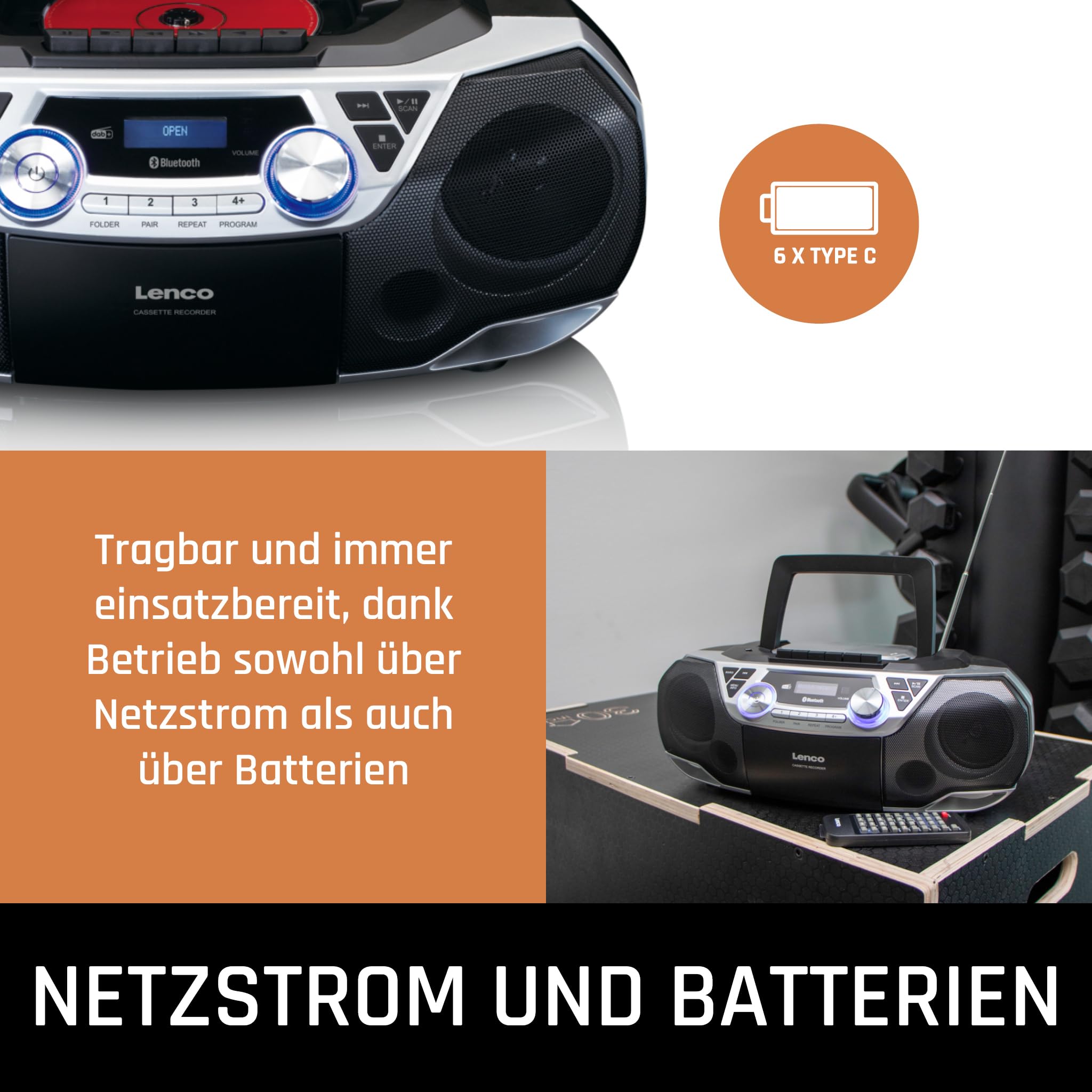 Lenco SCD-720SI - Radio CD Player - CD Player Kinder | SCD-720 - DAB+ - Bluetooth 5.0 - CD/MP3-Player - Kassettendeck - FM - USB - 2 x 6 Watt RMS