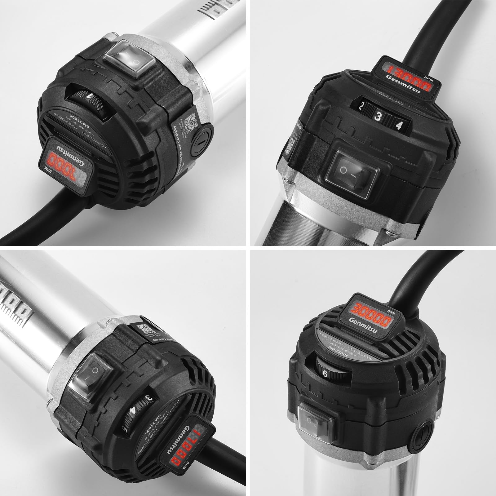 Genmitsu 710W CNC-Kompaktfräse, 65 mm Durchmesser, Spindelmotor mit LCD-Digitalanzeige, 6 einstellbare Geschwindigkeiten, 1/8" ER11 Spannzange, 4 Kohlebürsten, für CNC-Fräsmaschinen