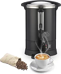 Heavy Duty 100 Cups Commercial Coffee Urn, 14L Stainless Steer Hot Beverage Dispenser, Two Way Dispenser, Hot Water Thermos for Catering, Meeting, Party, Black