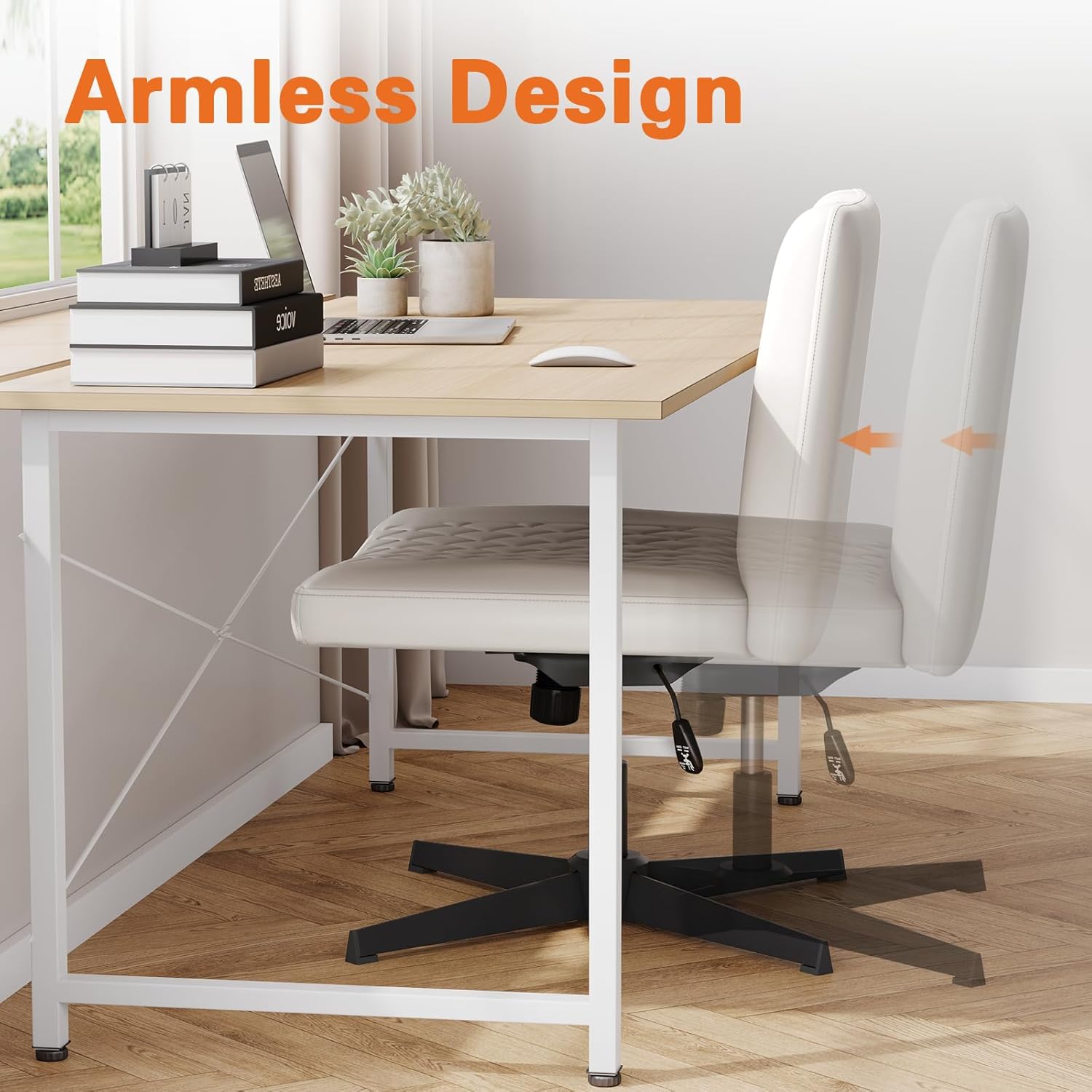 Silla De Escritorio OLIXIS - Silla Cruzada Con Patas Cruzadas, Ancha Sin Brazos, Sin Ruedas, Giratoria Ajustable, Cu00f3moda Silla De Computadora Para Oficina En Casa Silla De Oficina