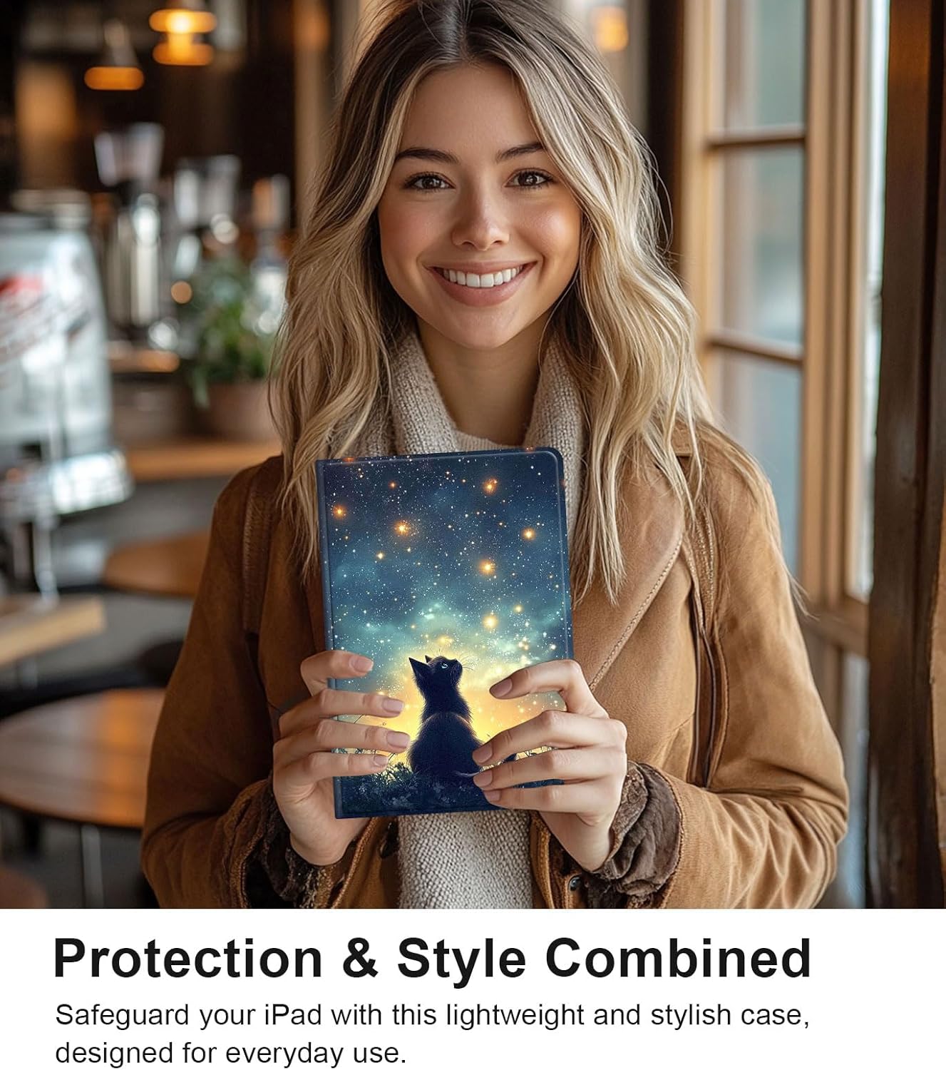 Case for iPad (A16) 11th Generation 11 Inch 2025/iPad 10th Generation 10.9 Inch 2022, Slim PU Leather Stand Cover with Auto Wake/Sleep, Multi-Angle Viewing & Shockproof, Black Cat Sky