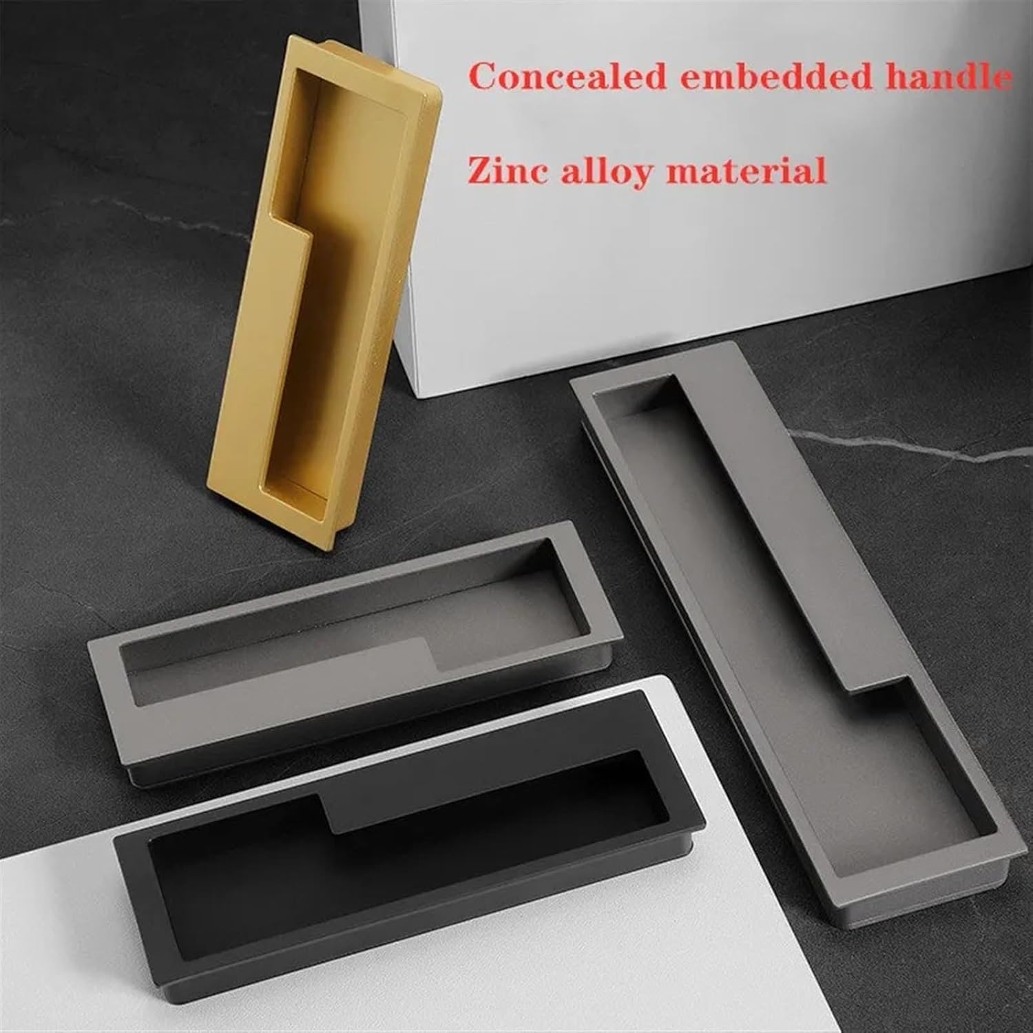 Gold Black Sliding Door Handles Hidden Cabinet Door Handles Wardrobe Door Pulls Drawer Knobs Furniture Hardware 2Pcs(Sand Gold 128mm Left)