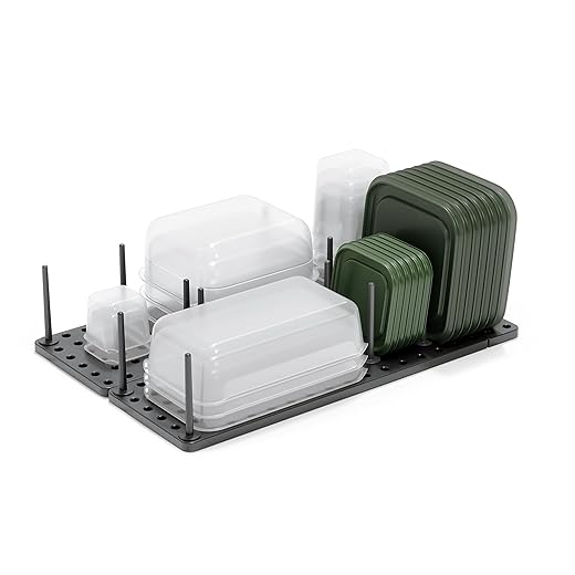 Umbra 1004318-149 Peggy Kitchen Cupboard, Shelf and Drawer Organizer Tray - Adjustable Storage System For Food Containers, Cookware, Serveware, Utensils and More (Set of 2) Charcoal