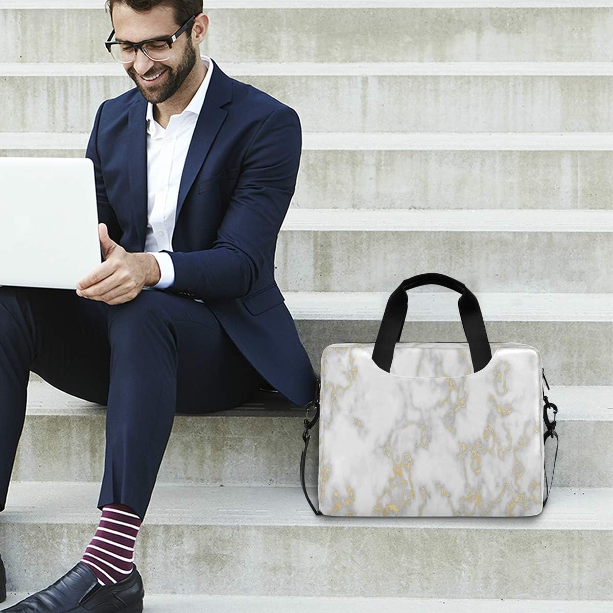 Laptop Bag Gold Line Marble Texure Laptop Sleeves Case for 13 14 15.6 Inch Computer Tablet Briefcases Carrying Case Shoulder Bag for Work