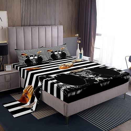 Erosebridal Juego de sábanas de tamaño Queen con diseño de rayas geométricas, juego de sábanas de geometría moderna, juego de sábanas, juego de