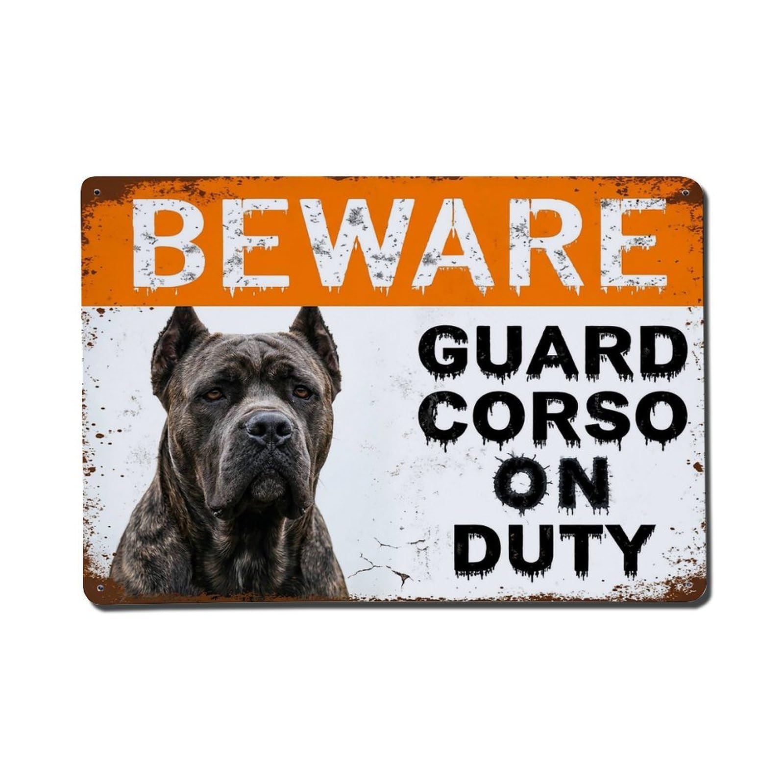 Vintage Funny Cane Corso Guard Beware of Dog Kennel Metal Tin Sign Plaque Wall Decor for Cafe, Club Bar, Office, Garden Metal Poster 8x12Inch