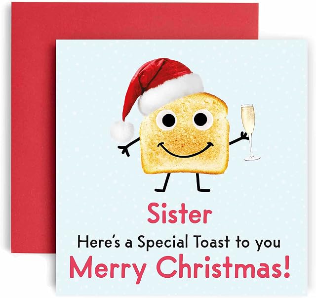 Huxters A Special Toast Sister Merry Christmas Card for her Funny Sister Card for Christmas  Blank Interior Xmas Card with Recyclable Envelope  Paper Christmas Sister Card (Sister)