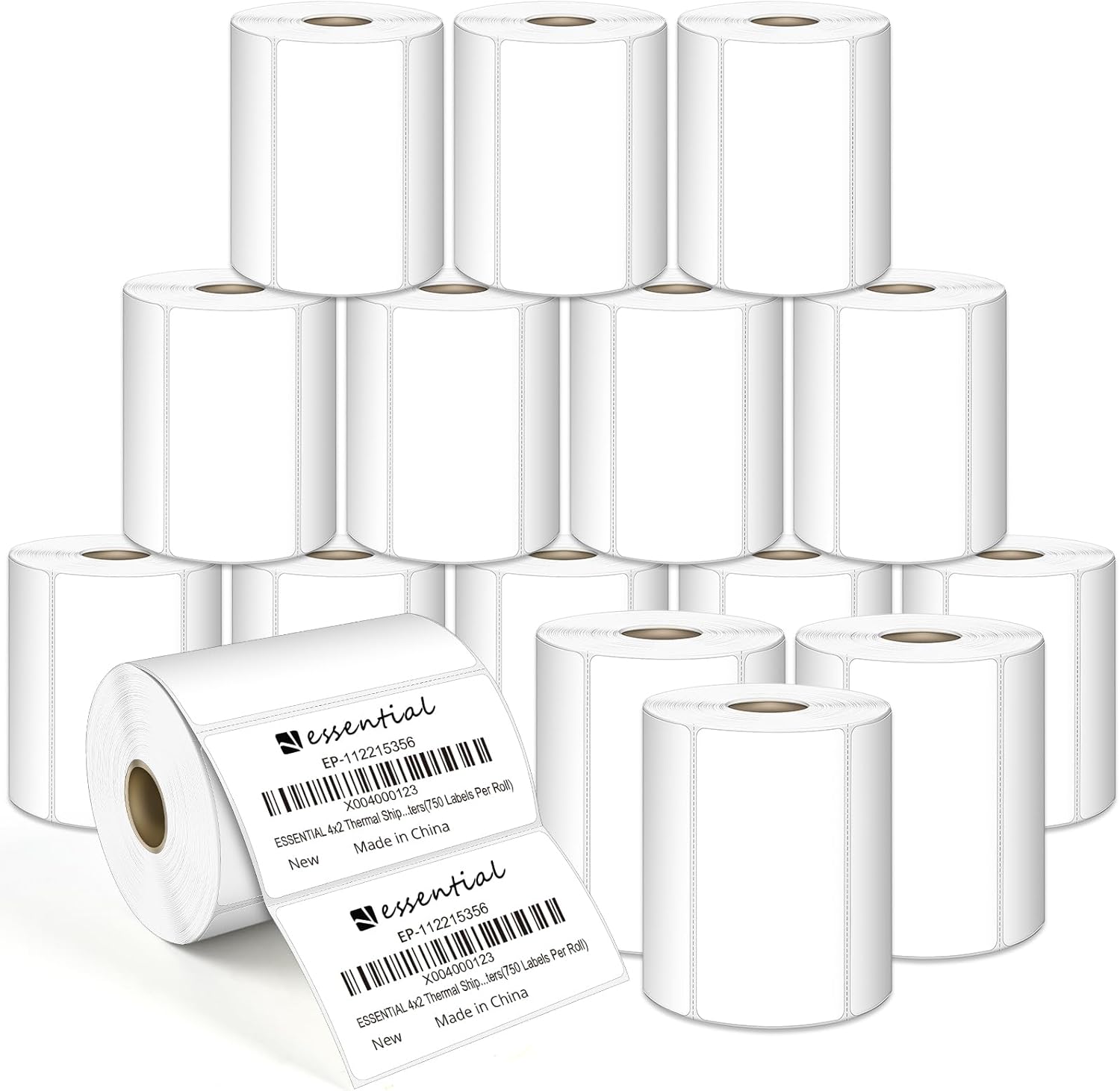 4 x 2 Inches Direct Thermal Barcode Labels, Waterproof and Oil-Proof Scratchproof, 750 Labels of Roll, Compatible with Zebra Printers (16 Roll-12000 Tags) White