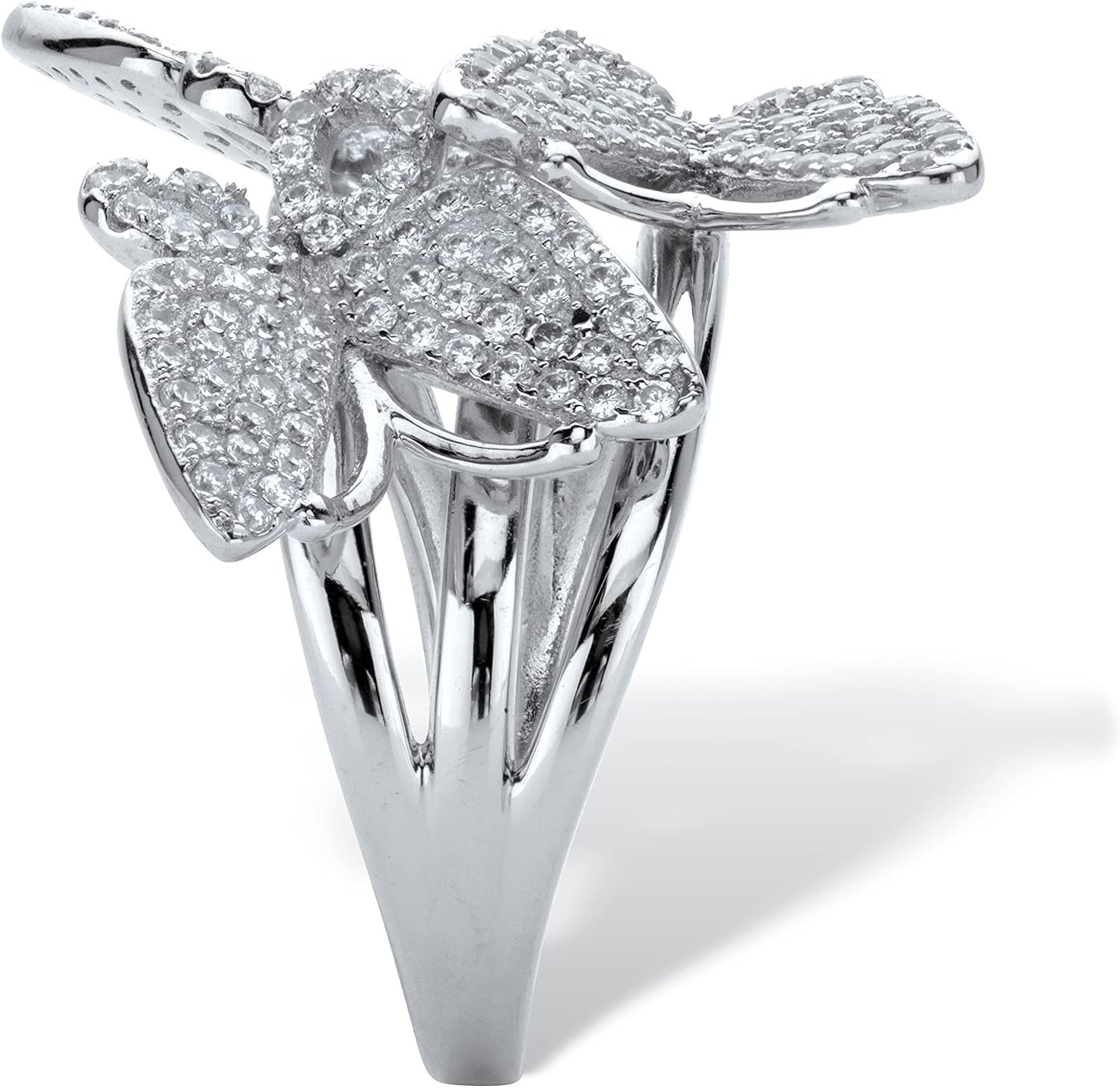 PalmBeach Silvertone Round Cubic Zirconia Butterfly Ring Sizes 6-10 Size 10