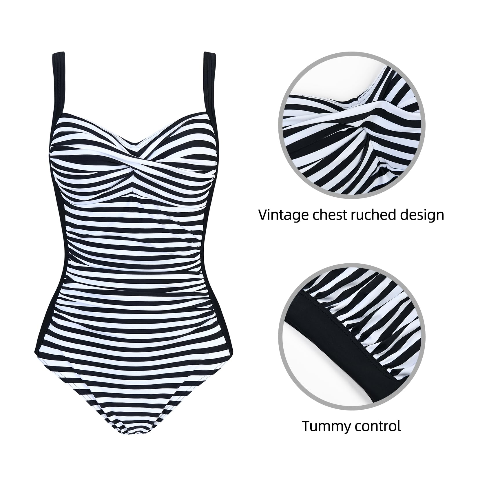 Damski strój kąpielowy redukujący, jednoczęściowy strój kąpielowy z marszczonym brzuchem, plus size monokini push up z wypełnieniem