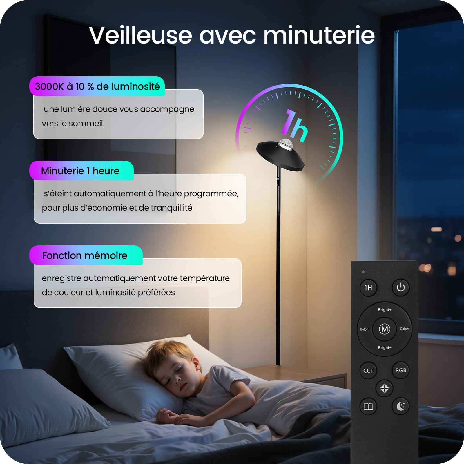 18W, avec Tête Pivotante, Température de Couleur Réglable 3000 à 6000 K, Moderne, Noir