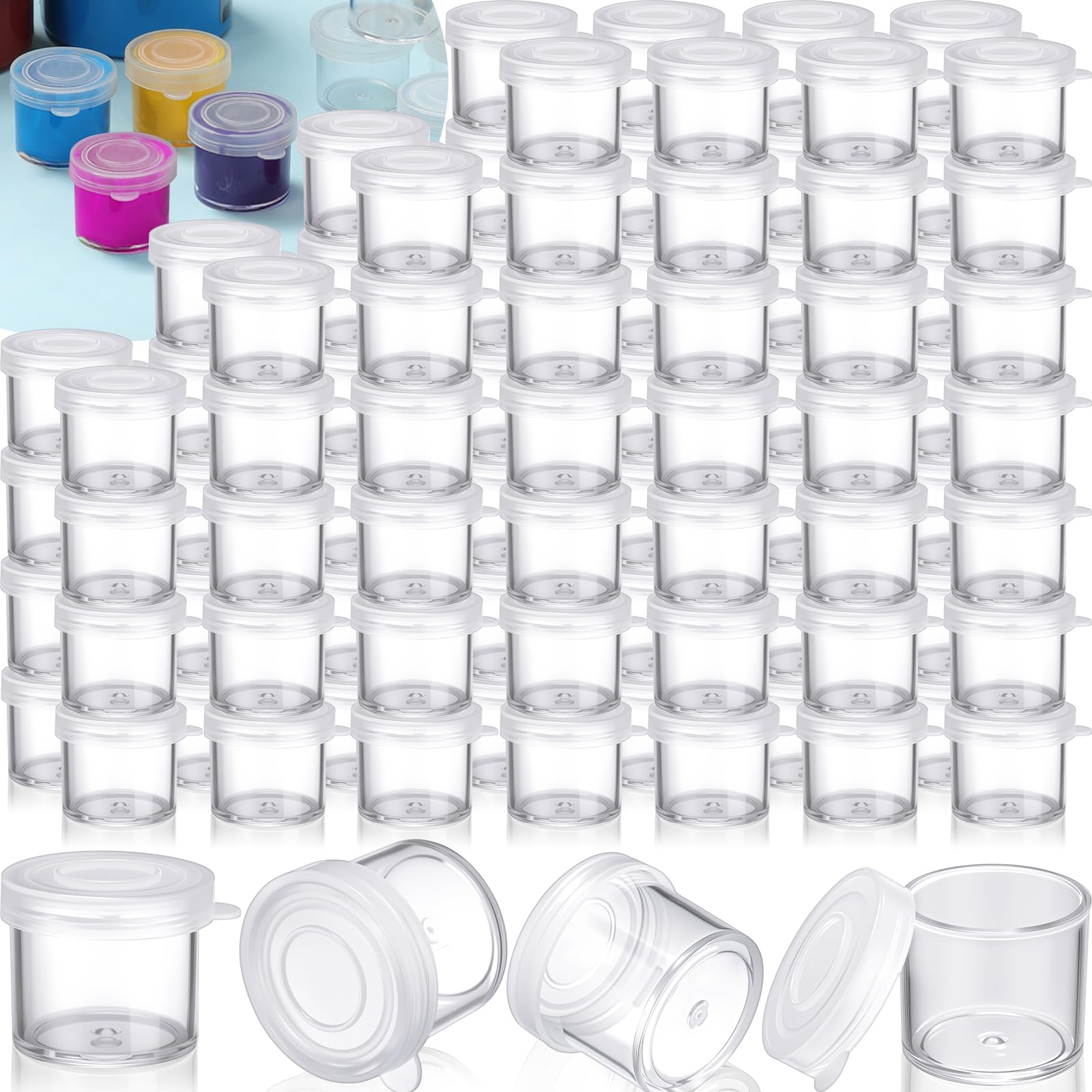Outus Piccoli contenitori in plastica con coperchi, mini contenitori per pittura fai da te, per pittura, perline, semi, argilla o altri (200 pezzi, 3,1 x 3,2 x 2,5 cm)