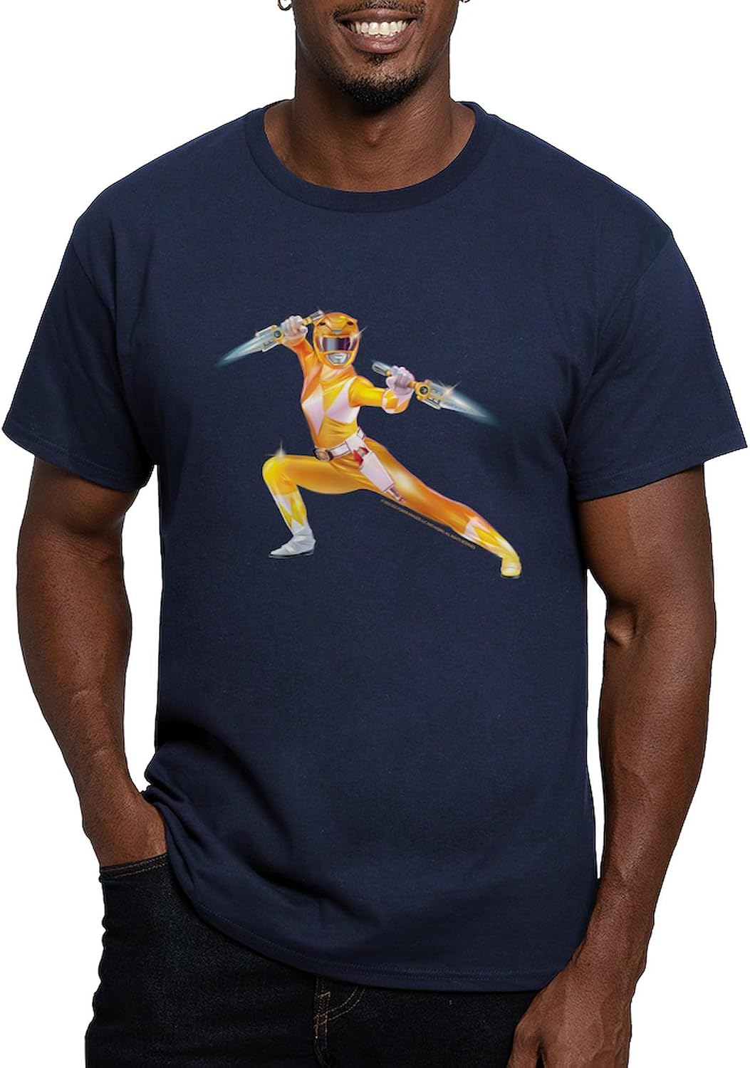 CafePress Power Rangers Yellow Ranger Pose T Shirt Men's Fitted Graphic T-Shirt