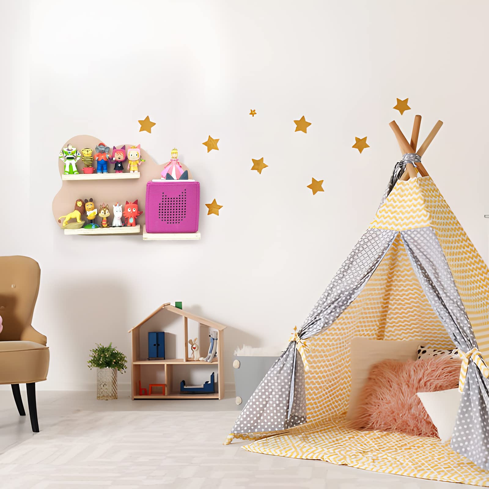 Tonie shelf for Tonieboxmagnetic shelftonies storage shelf for 10 Tonie figures, Tonie Box Magnetic Wall Shelf Storage Shelf for Children to Play and Collect Shelf (Cloud Pink UK) - Image 2