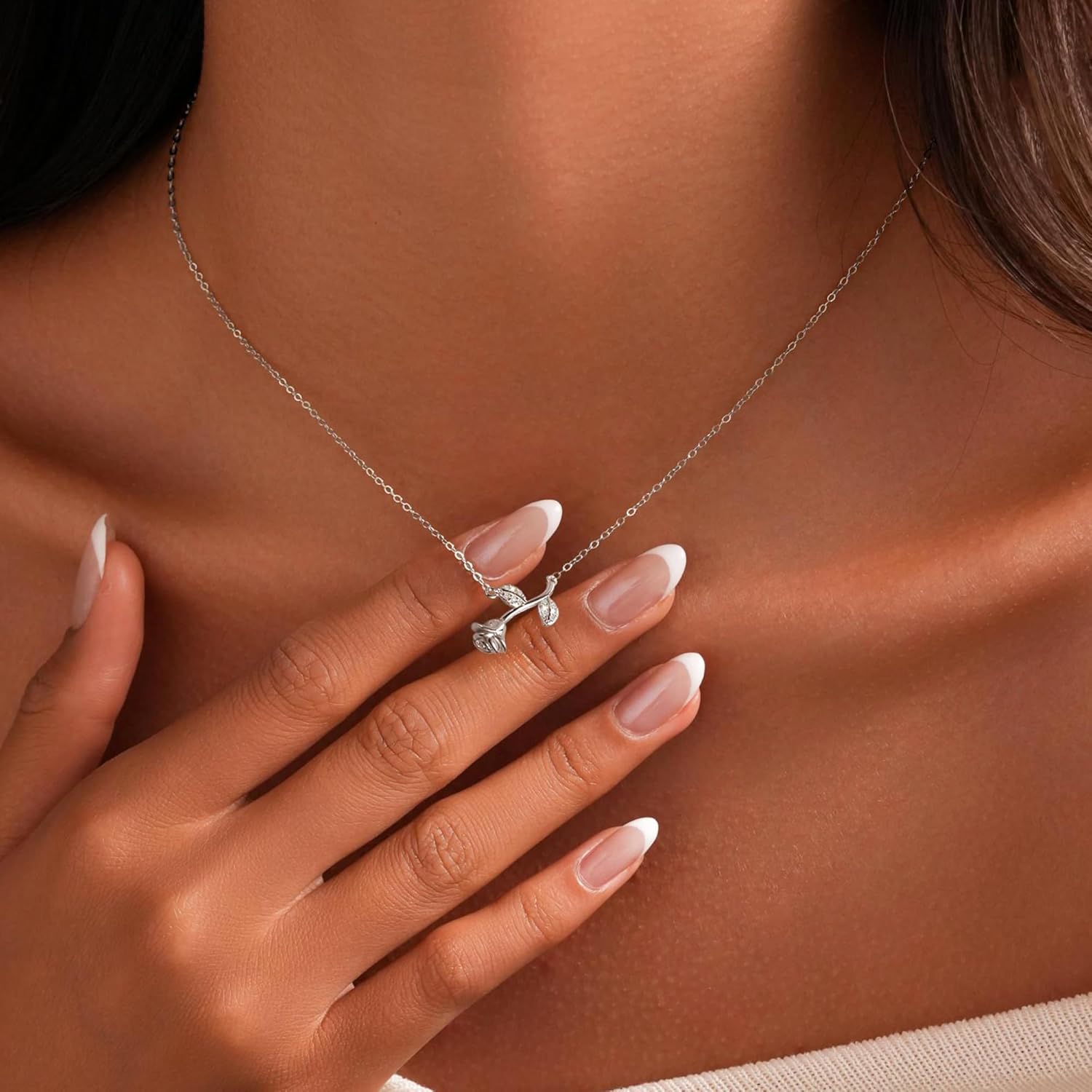 925 Sterling Silver Rose Flower Pendant Necklace for Women,14K Gold Plated Cubic Zirconia Rose Flower Necklaces for Mother Daughter Dainty Floral Chain Choker Necklace Jewelry Gift for Valentine's Day - Image 2