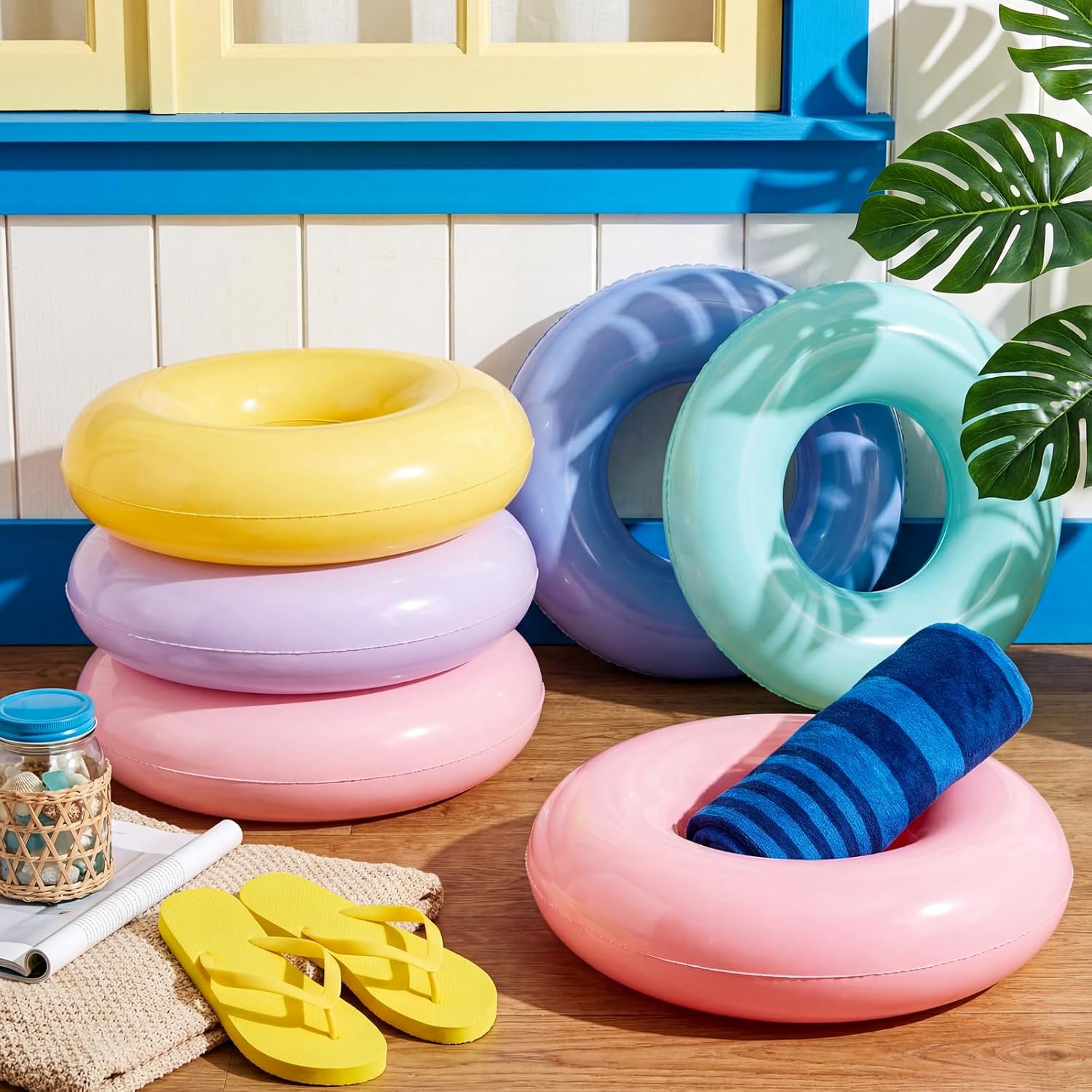 6 Pcs Inflatable Pool Float Bulk Swim Tube for Adult Swimming Ring Pool Floaties for Beach Summer Lake Beach Hawaiian Vacation Party Decoration