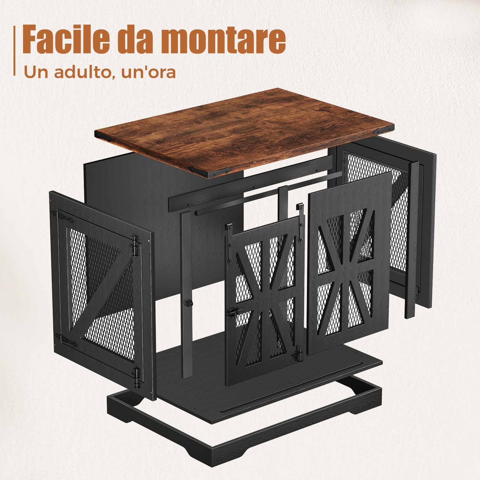 Cage pour Chien, Cage de 73 cm, 3 Portes, Porte Coulissante, Maison Moderne en Bois pour Chien, Chiens de Petite Taille et Chiots, Design Renforcé, 73x51x60 cm, Noir