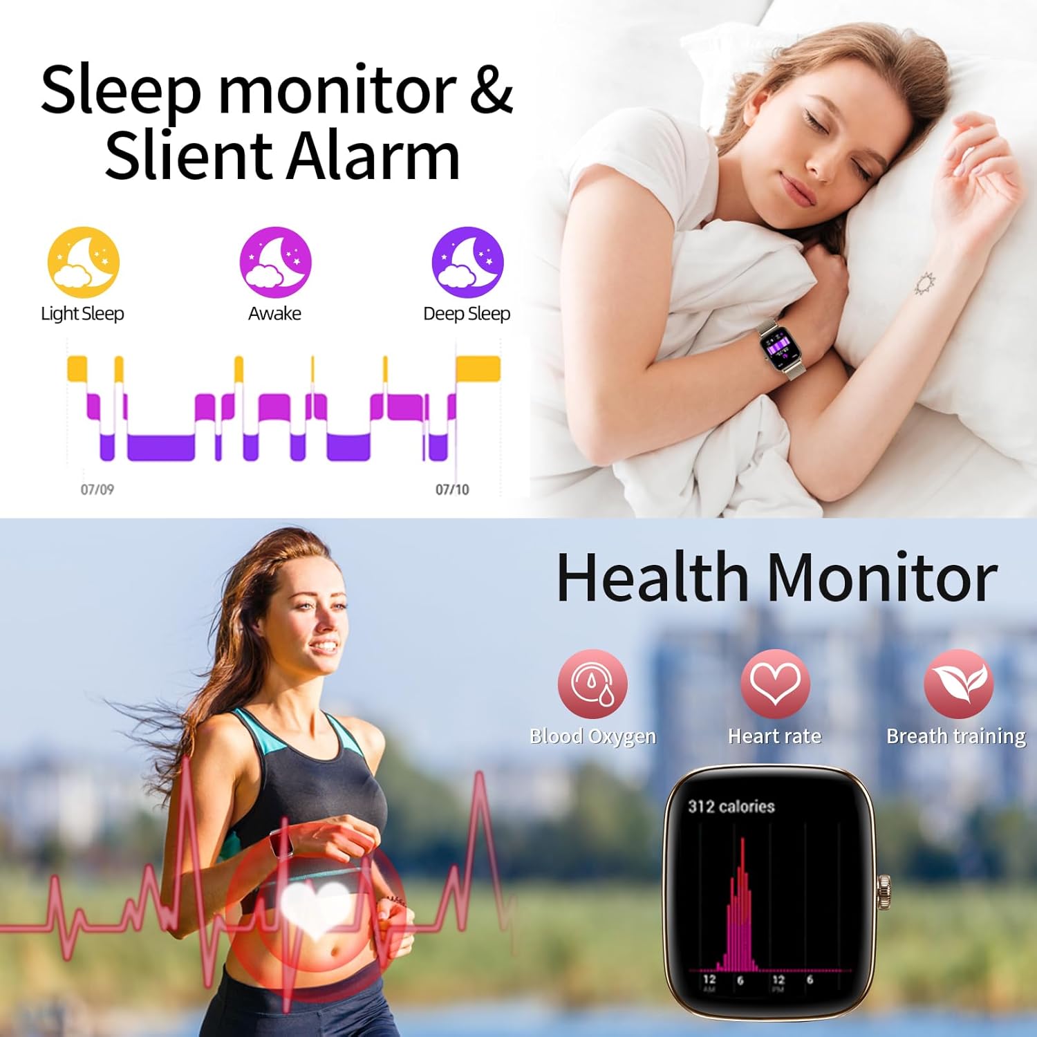 J-CD Smart Watch for Women, 1.85 inch Large Screen, Support Make Voice/Bluetooth/Sports Mode, Fitness Trackers/Heart Rate/Calories/Sleep Monitor, Compatible with Android/iOS, IP68 Waterproof