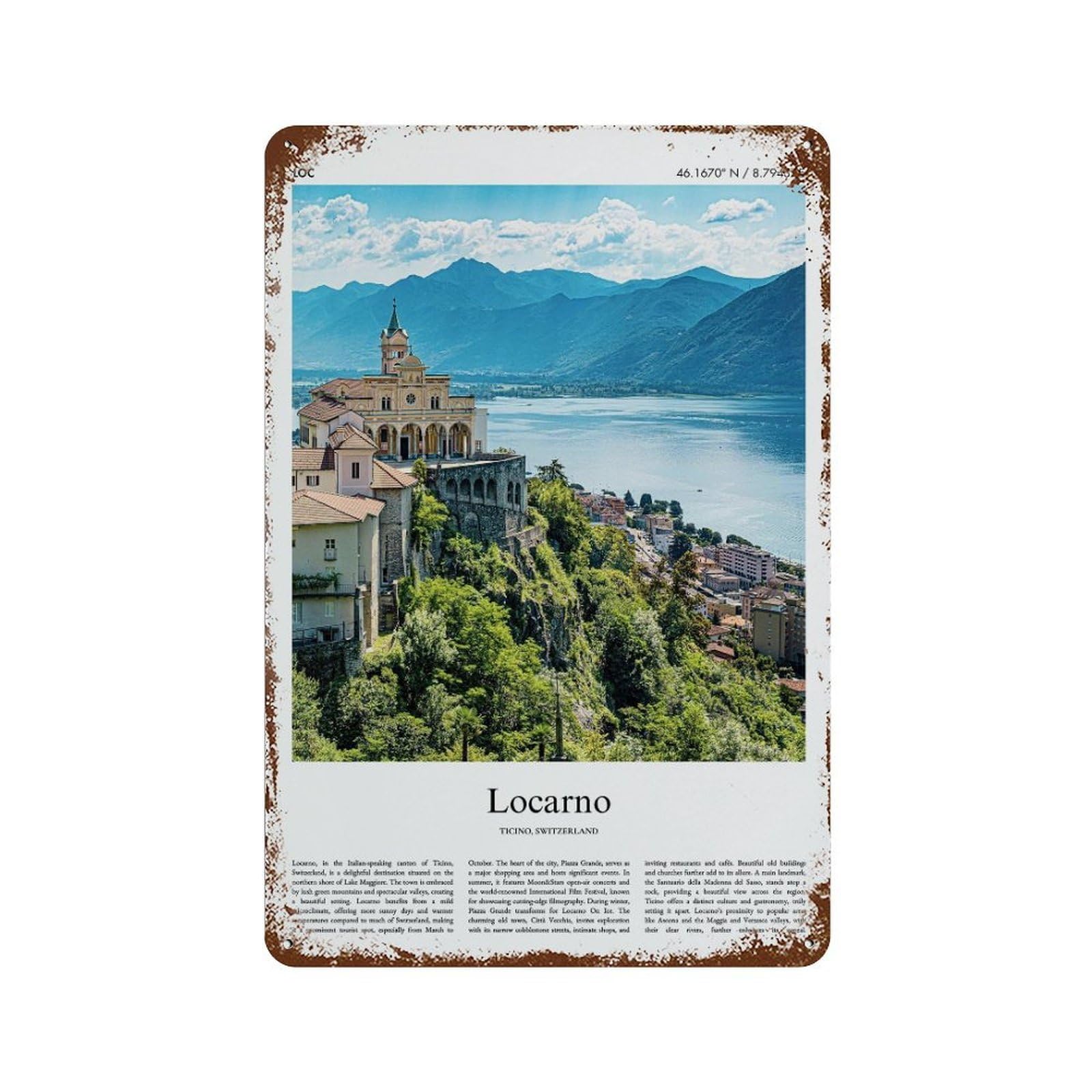 xiaoxiaoshen Locarno Ticino, Switzerland City Scenery Wall Decor Art Metal Tin Poster Modern Home Decor Art Home Bar Shop Decorations Vintage Sign 30x20cm