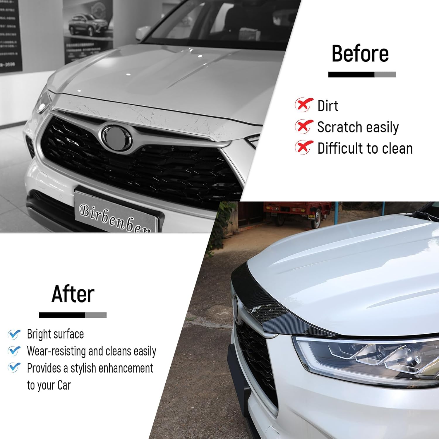 Hood Shield Protector for 2020-2025 Toyota Highlander Accessories, Carbon Fiber Bug Guard Deflector Exterior Front Grille Hood Cover Front Bumper Spoiler Hood Bonnet Deflector for Highlander