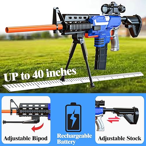 Miniatura 4 de Vioofun Pistola de juguete para pistolas Nerf, balas, rifle de francotirador automático, 3 modos de pistola de espuma de juguete con chaleco