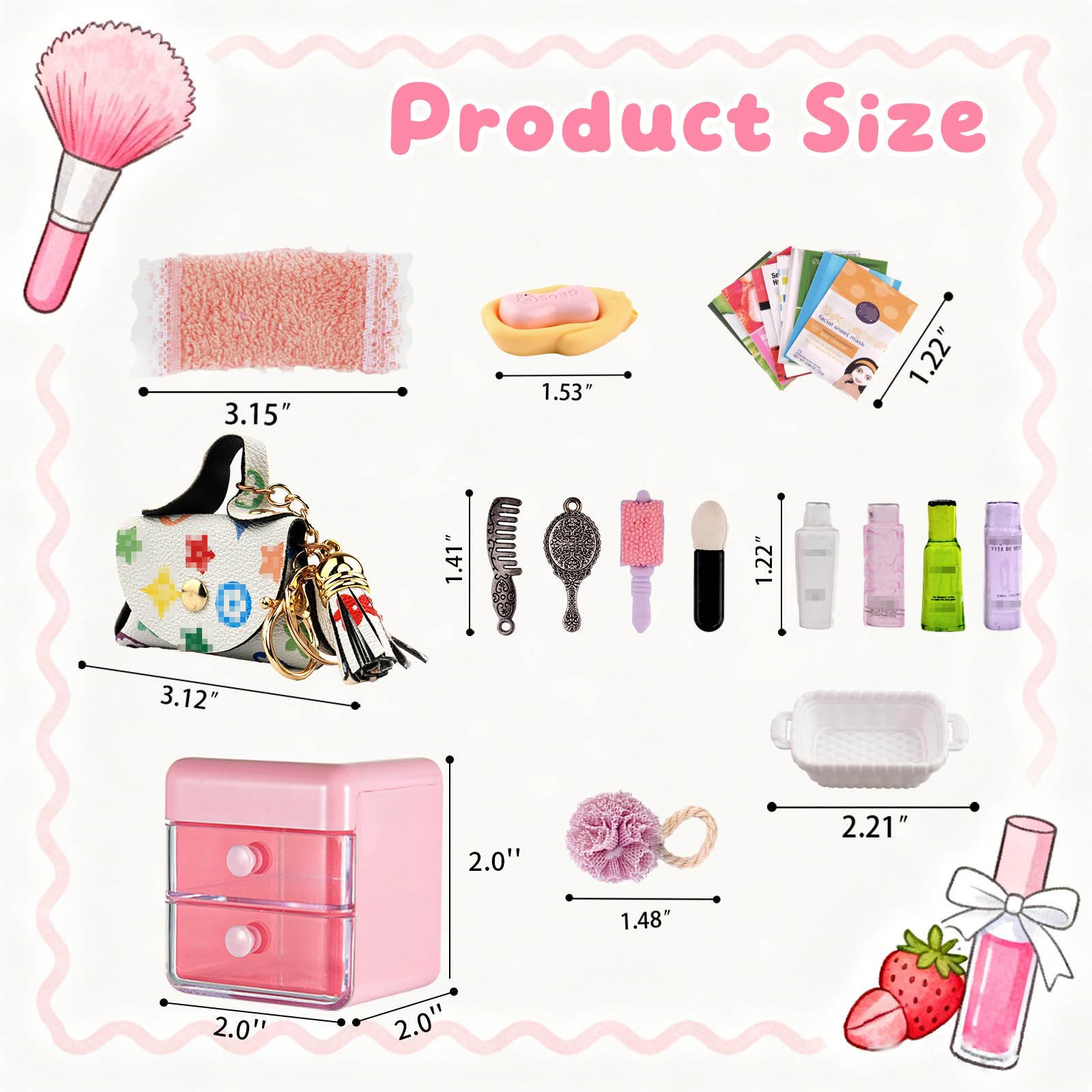 72 szt. domek dla lalek mini etui do przechowywania biżuterii torebka ręcznik zestaw kosmetyków akcesoria łazienkowe szczoteczka do zębów szampon perfumy suszarka do włosów grzebień torebka dekoracja