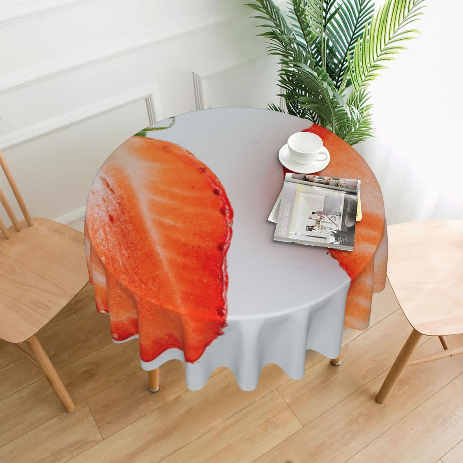 Nappe ronde fraise de 150 cm pour pique-nique en plein air et repas festif au jardin