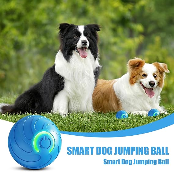 Electric Interactive Dog Toy Ball, 360 degree intelligent scrolling vibrating dog ball, pet smart chase ball, Pet Toy Automatic Rolling Ball with LED for indoor cats, dogs, and pets (Blue)