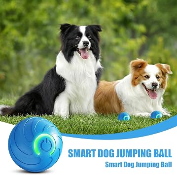 Electric Interactive Dog Toy Ball, 360 degree intelligent scrolling vibrating dog ball, pet smart chase ball, Pet Toy Automatic Rolling Ball with LED for indoor cats, dogs, and pets (Blue)