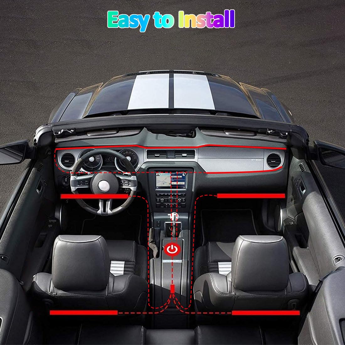 Striscia LED interna per auto con controllo tramite app,Kit di illuminazione ambientale al neon RGB 6 in 1,Striscia LED sotto il cruscotto e nel vano piedi con sincronizzazione musicale