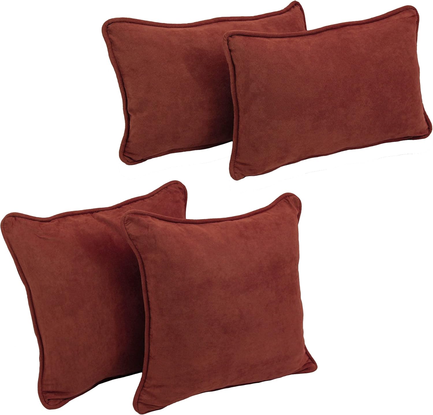 Blazing Needles Corded Microsuede Throw Pillow Set, Red Wine 4 Count